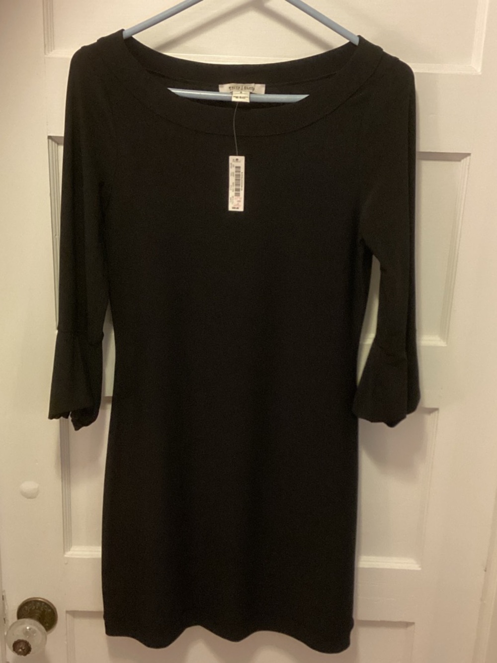 White House Black Market Black Midi Dress with 3/4 Ruffle Sleeves